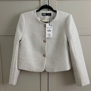 Zara Women's Off-White, glittery tweed  Blazer